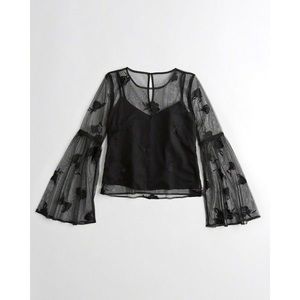 Hollister Floral Mesh Bell Sleeve Top
